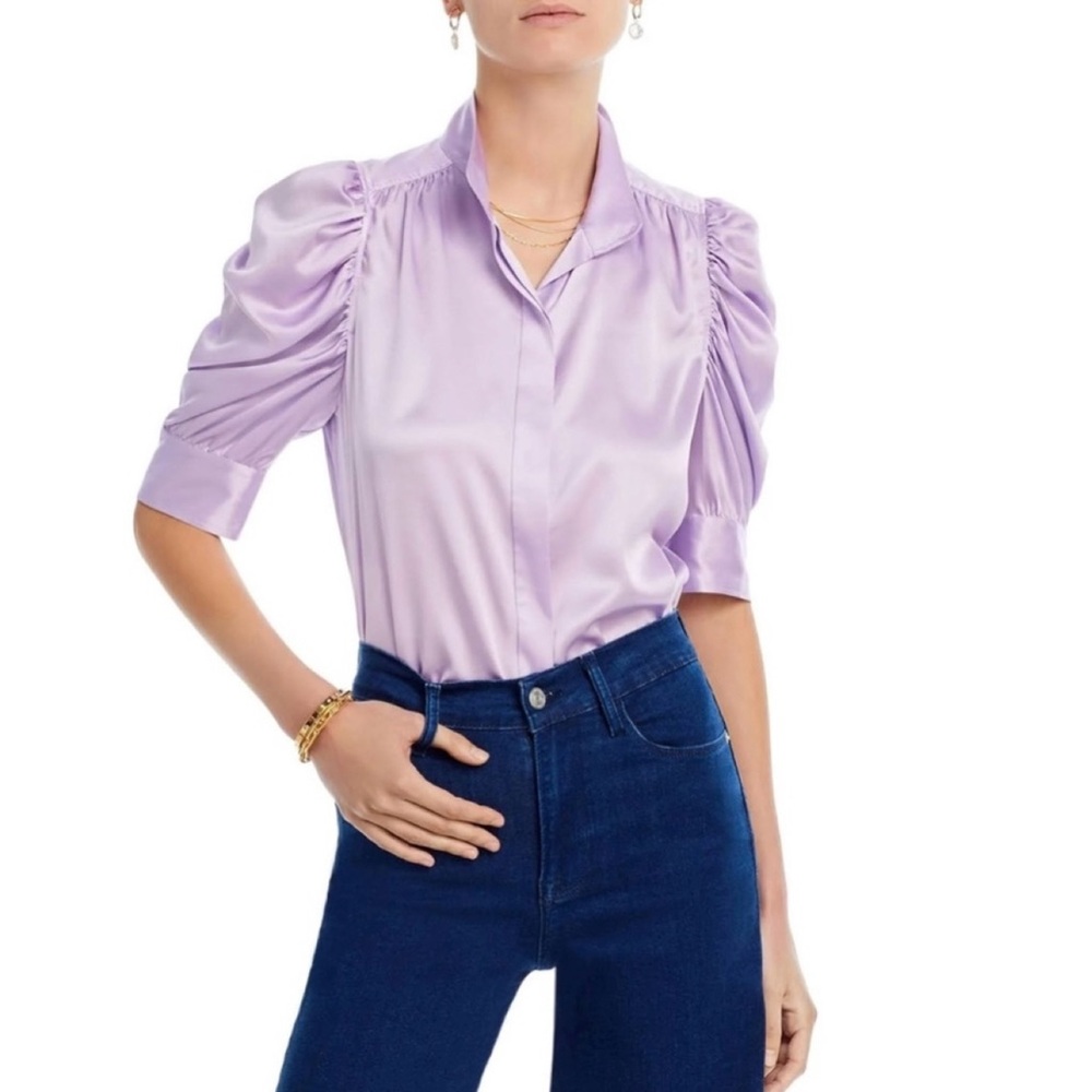FRAME Gillian Stretch Silk Blouse in Lilac Size S - Picture 4 of 16